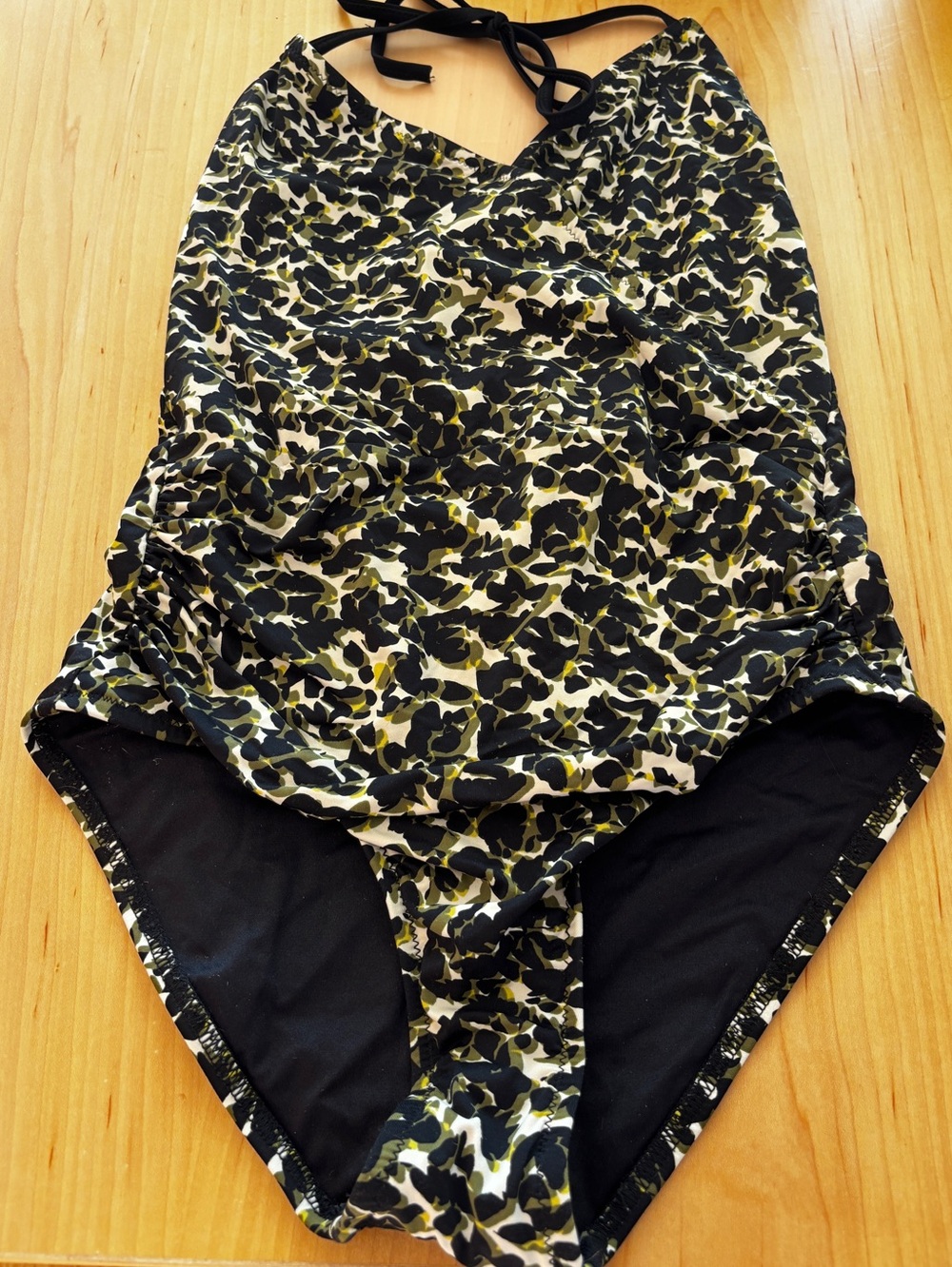 J. Crew Tie Halter Neck One Piece Swimsuit Green Black Abstract Print 6